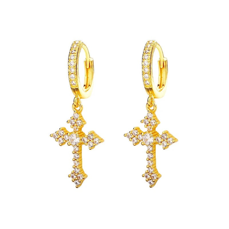Pave Cross Huggie Earrings