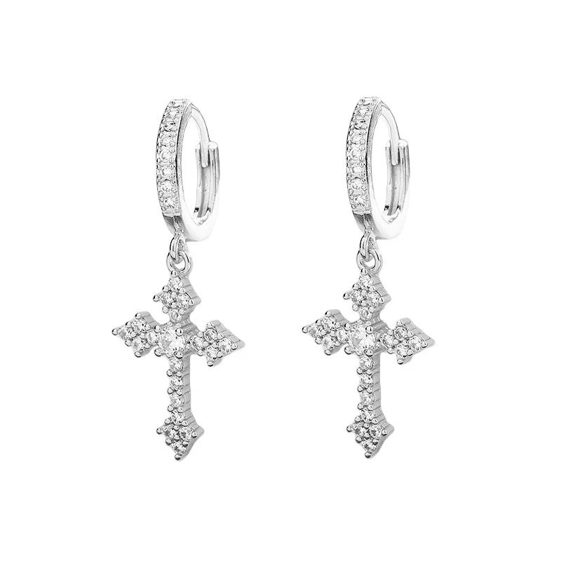 Pave Cross Huggie Earrings