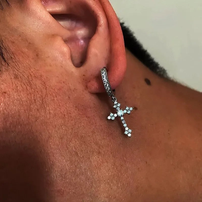 Pave Cross Huggie Earrings