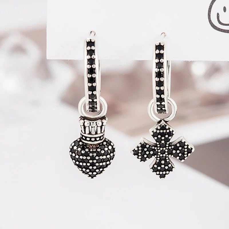Heart & Cross Asymmetric Hoop Earrings