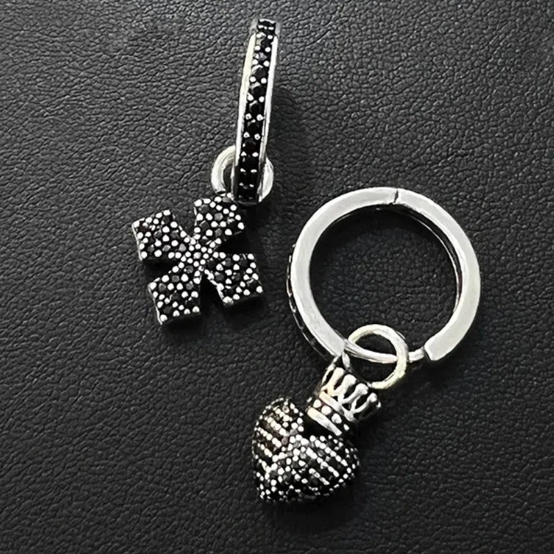 Heart & Cross Asymmetric Hoop Earrings