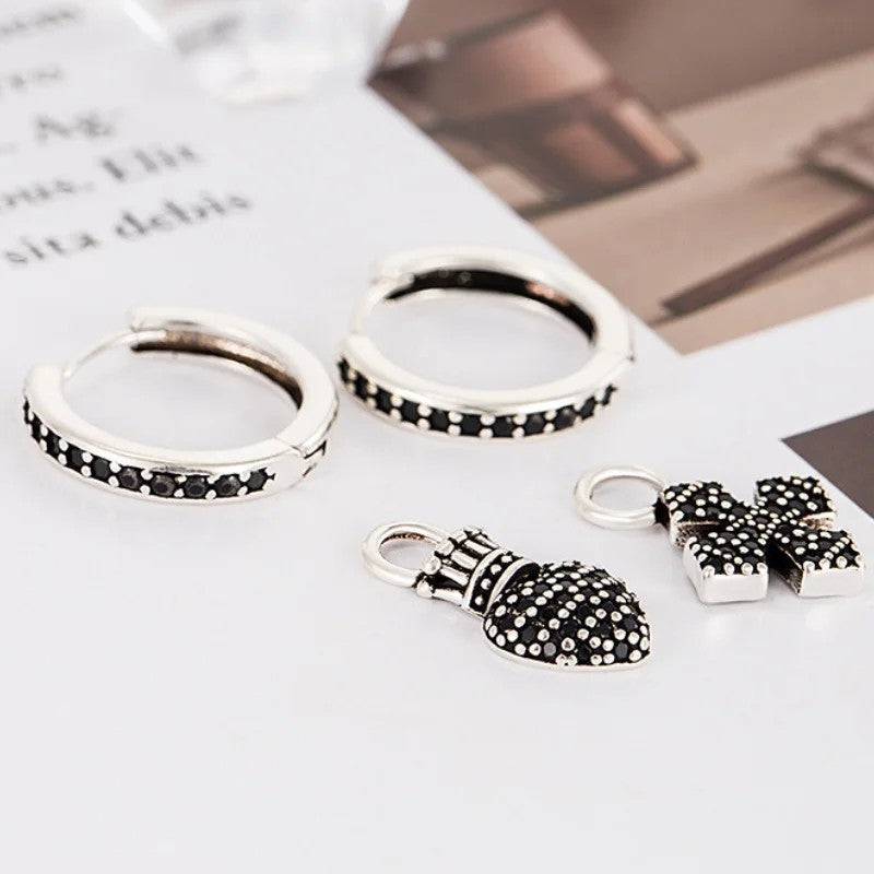 Heart & Cross Asymmetric Hoop Earrings