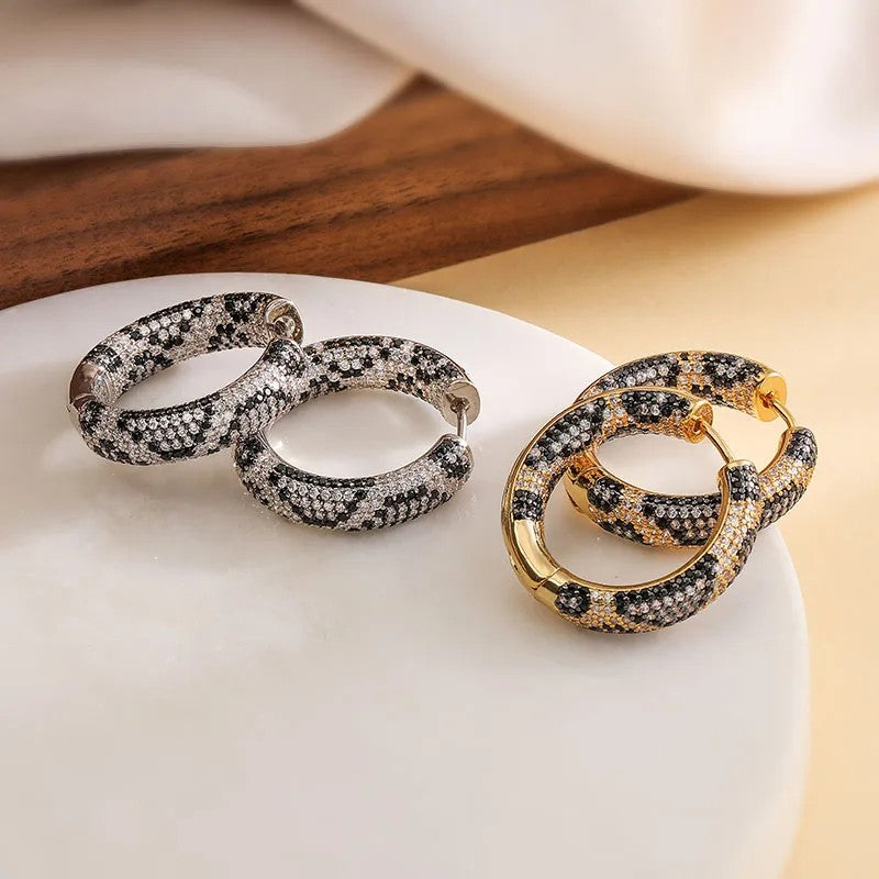 Paved Leopard Hoop Earrings