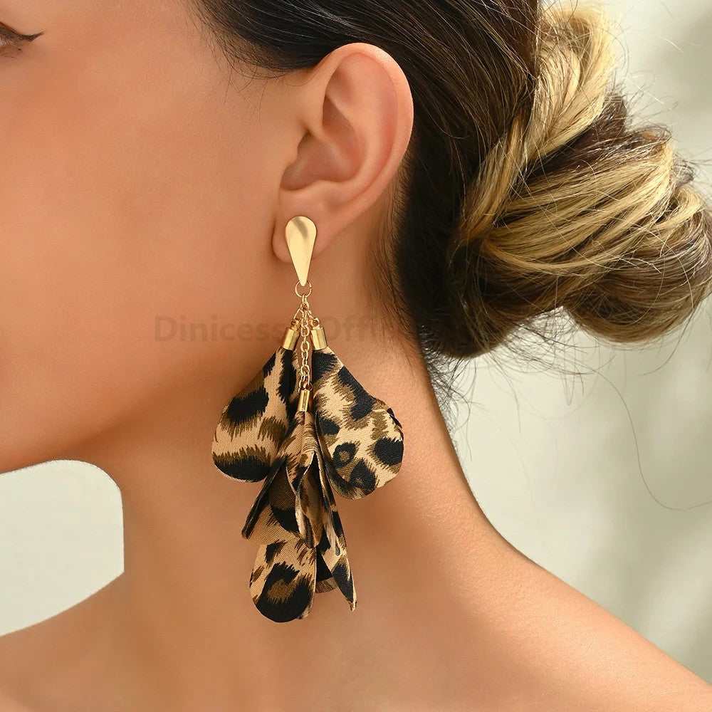 Leopard Petal Drop Earrings