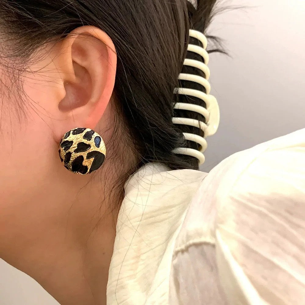 Leopard Print Round Stud Earrings