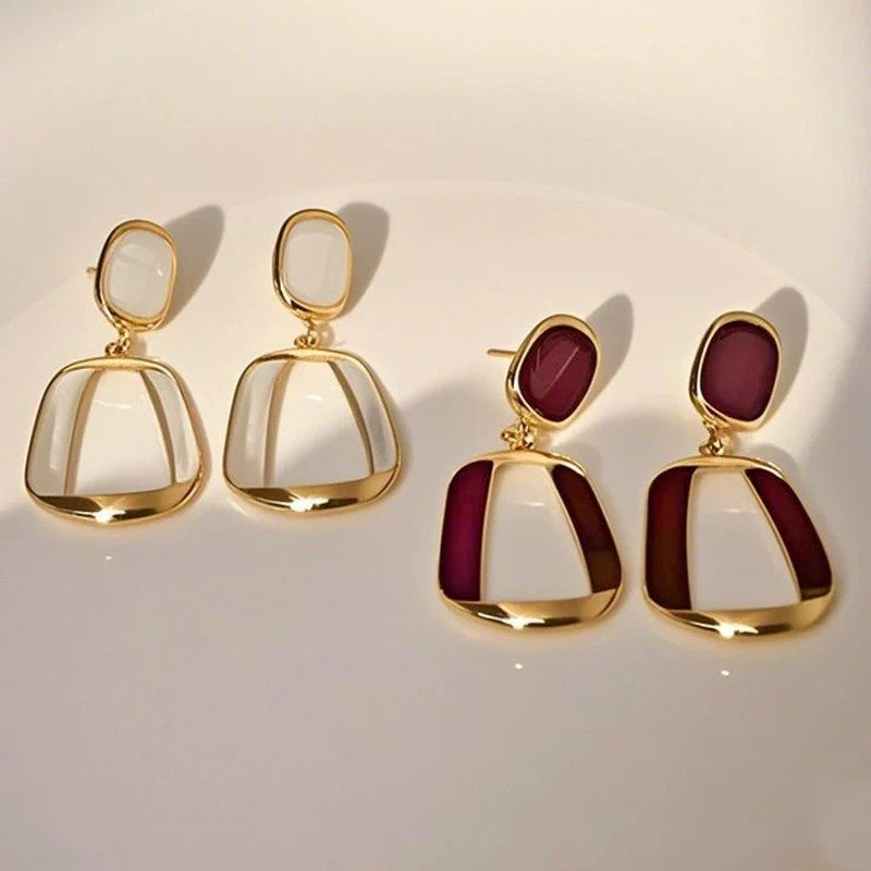 Red Geometric Drop Earrings