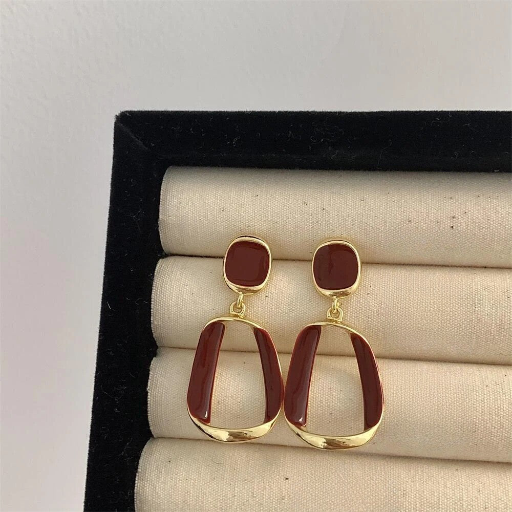 Red Geometric Drop Earrings