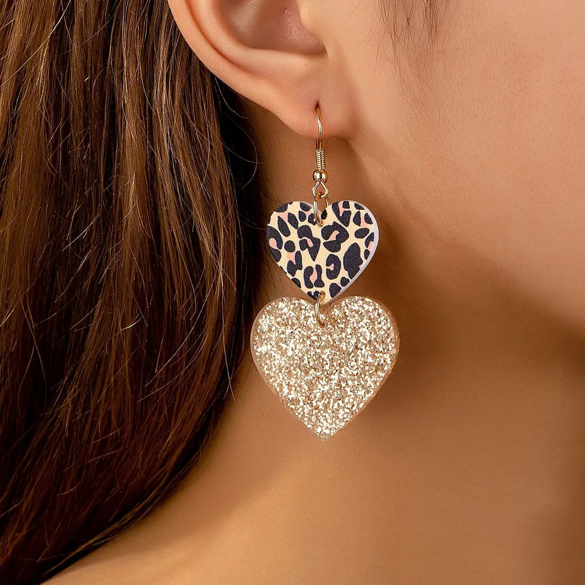 Leopard Heart Drop Earrings