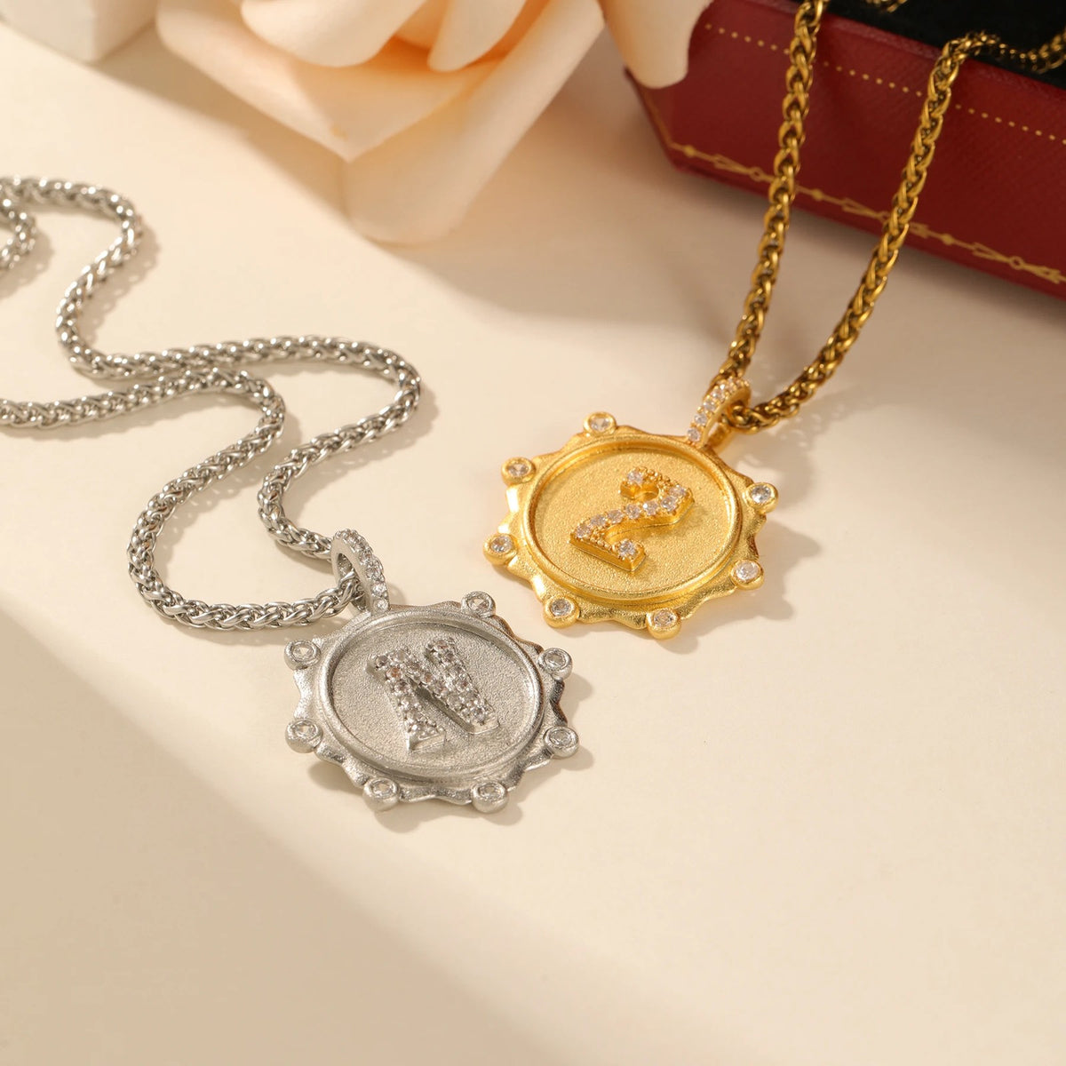 Crystal Initial Coin Necklace