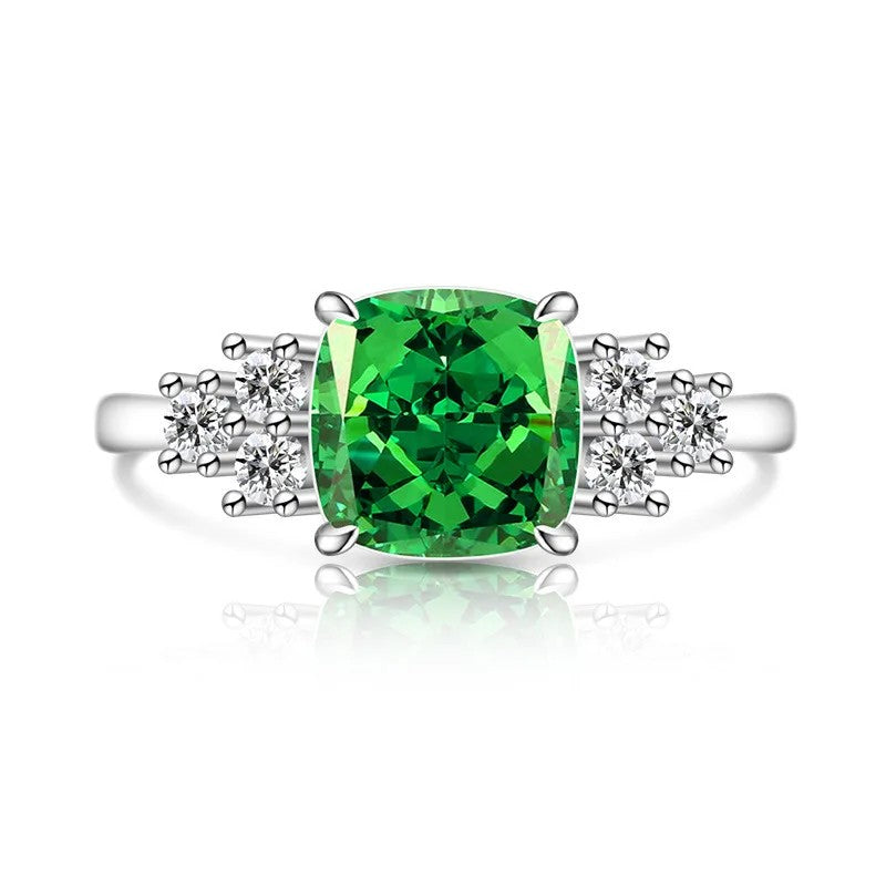 Green Cushion Zircon Statement Ring