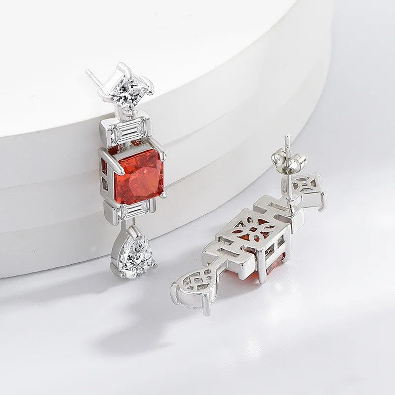 Triple Geometric Crystal Earrings