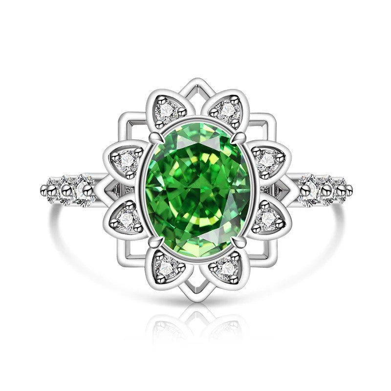 Oval Zircon Floral Halo Ring