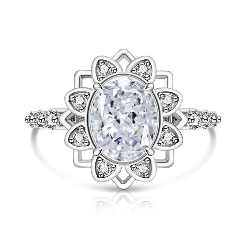 Oval Zircon Floral Halo Ring
