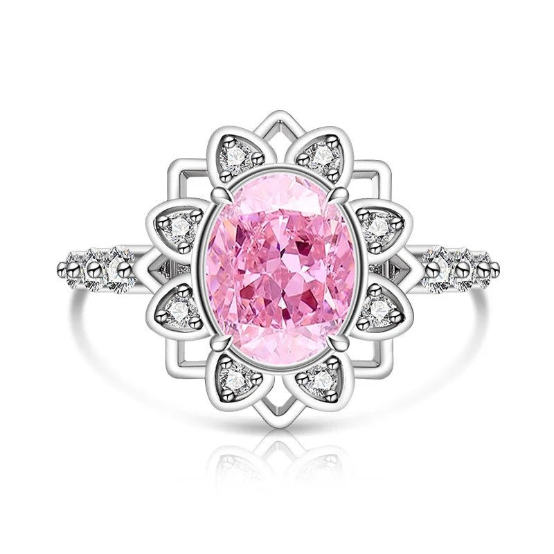 Oval Zircon Floral Halo Ring