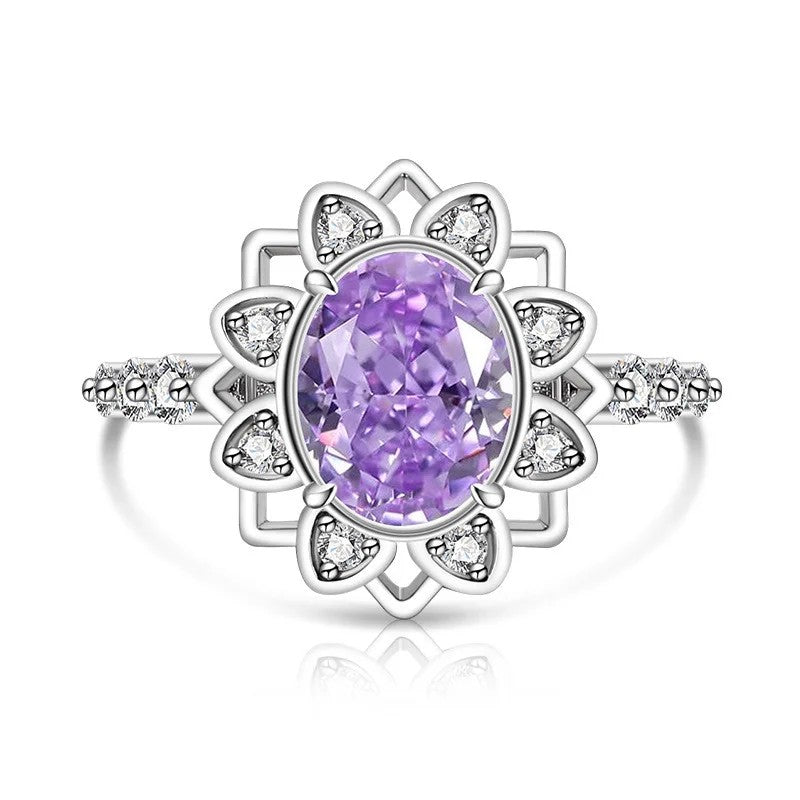 Oval Zircon Floral Halo Ring