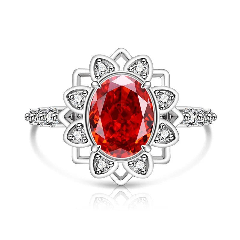 Oval Zircon Floral Halo Ring