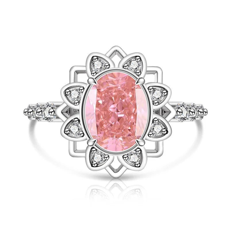 Oval Zircon Floral Halo Ring