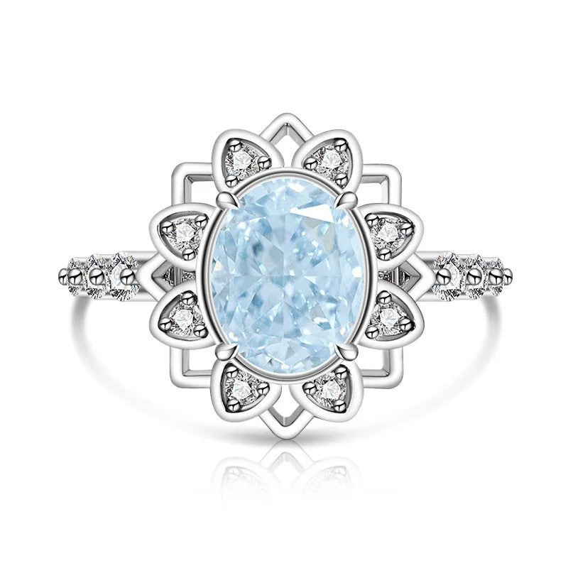 Oval Zircon Floral Halo Ring