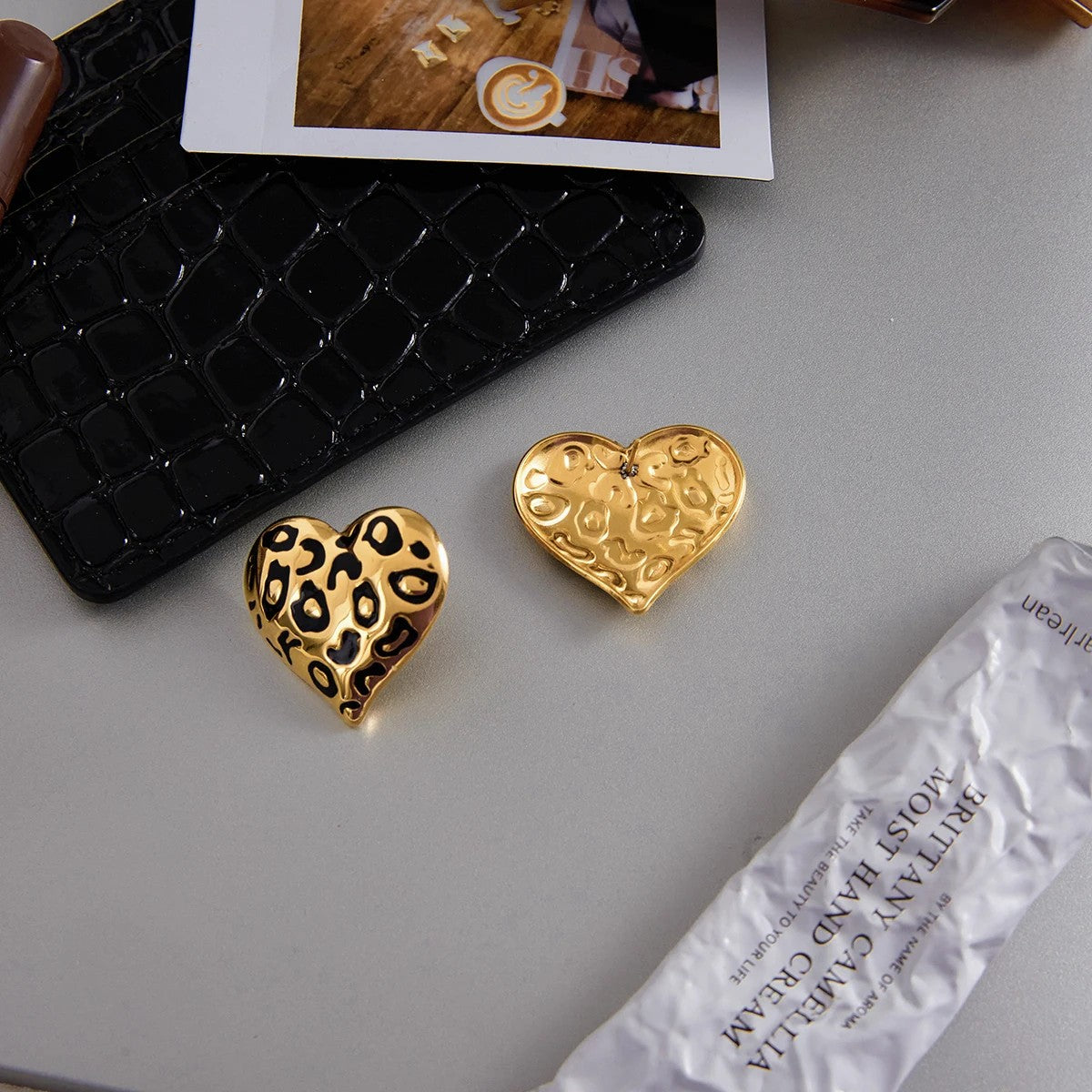 Leopard Heart Stud Earrings