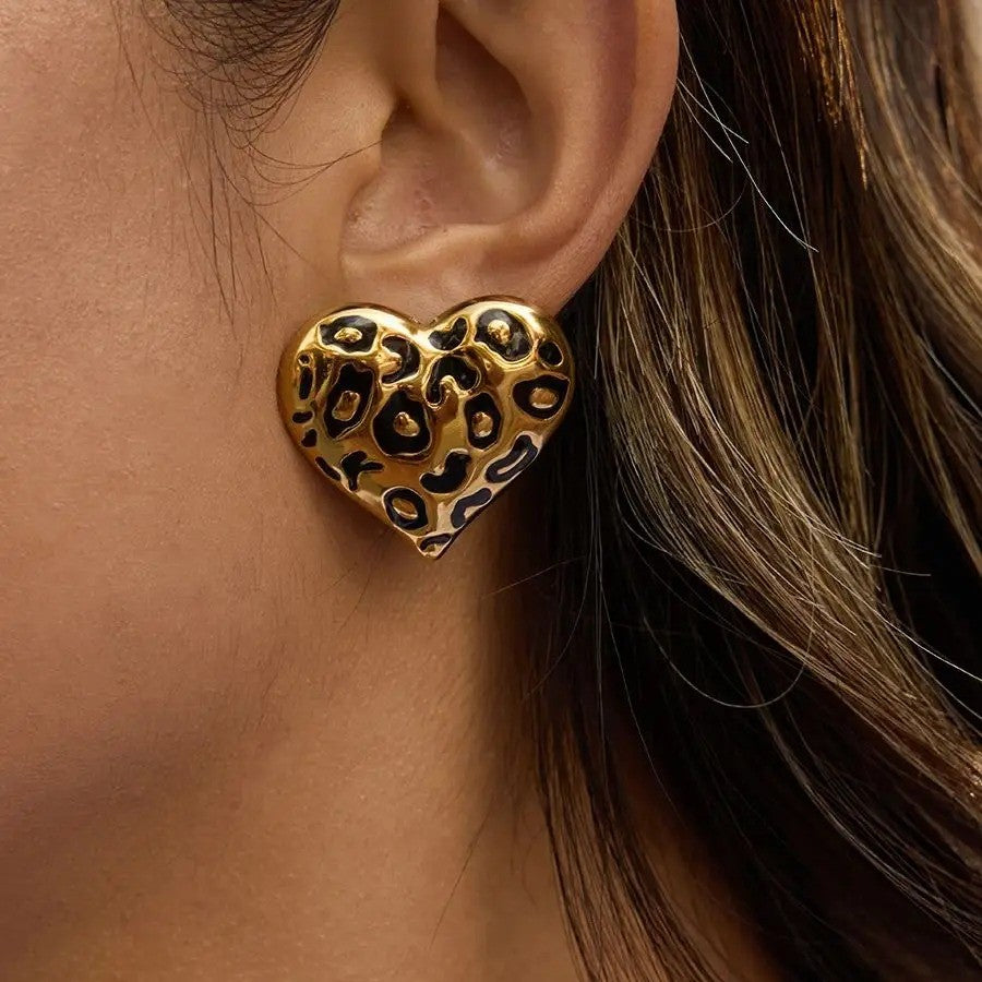 Leopard Heart Stud Earrings
