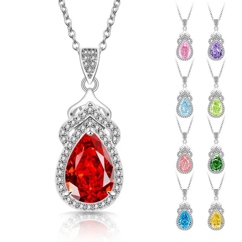 Pear Zircon Crown Pendant Necklace