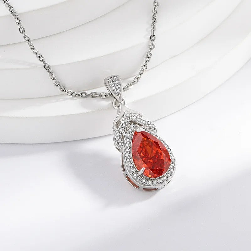 Pear Zircon Crown Pendant Necklace