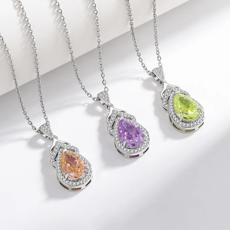 Pear Zircon Crown Pendant Necklace