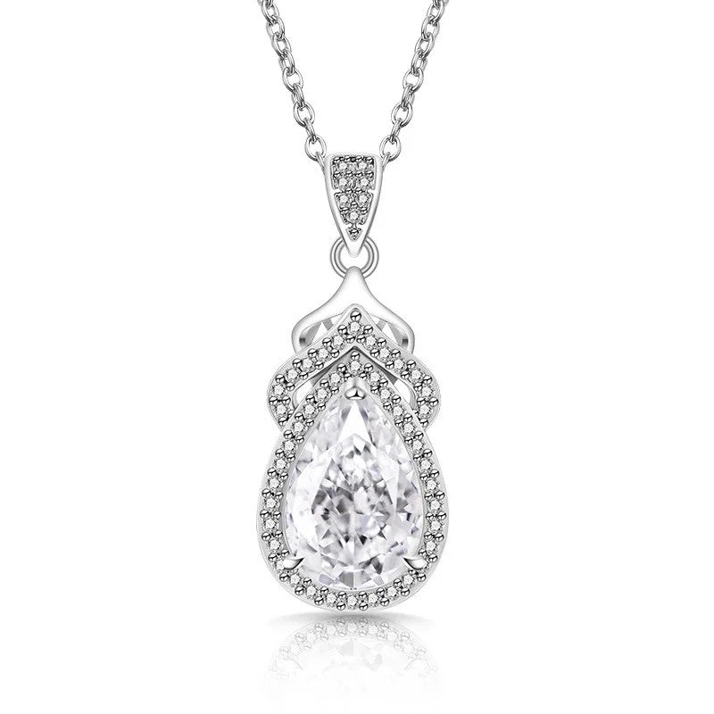 Pear Zircon Crown Pendant Necklace