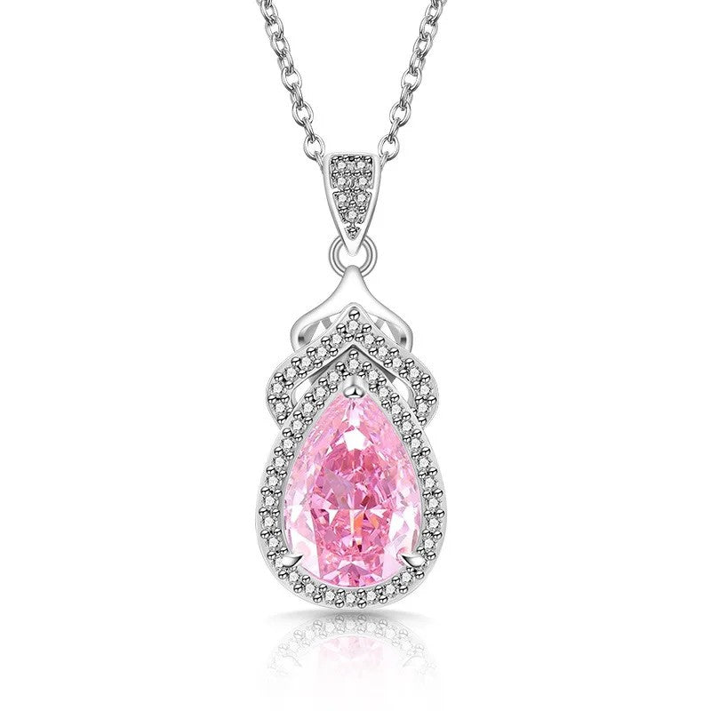 Pear Zircon Crown Pendant Necklace