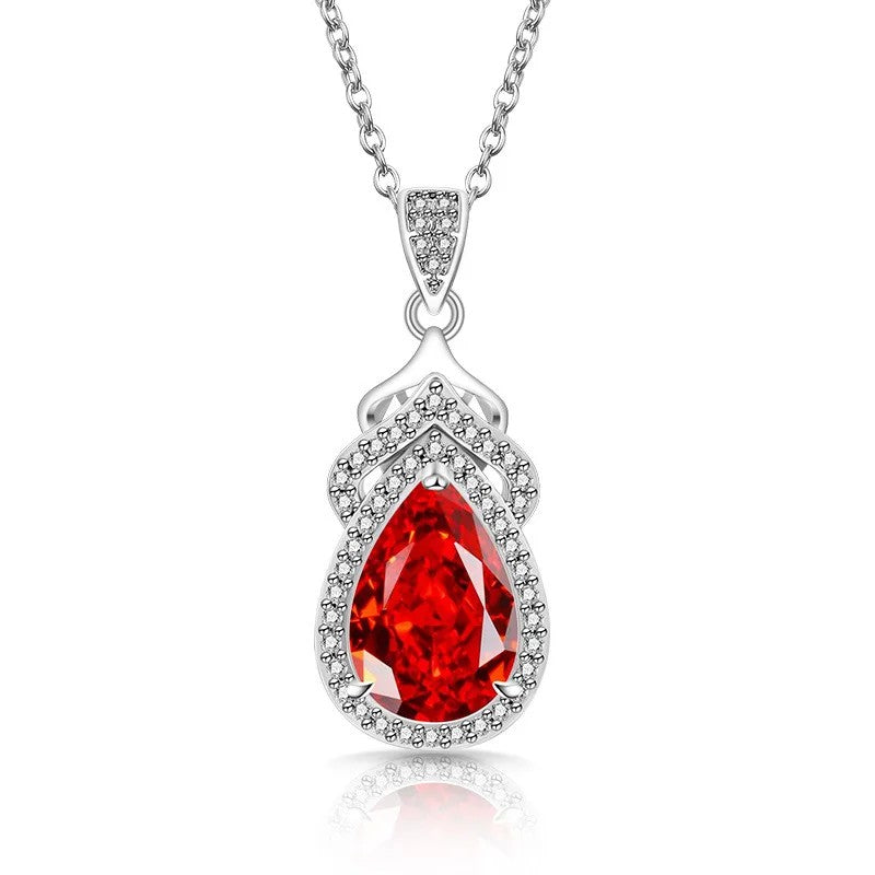 Pear Zircon Crown Pendant Necklace