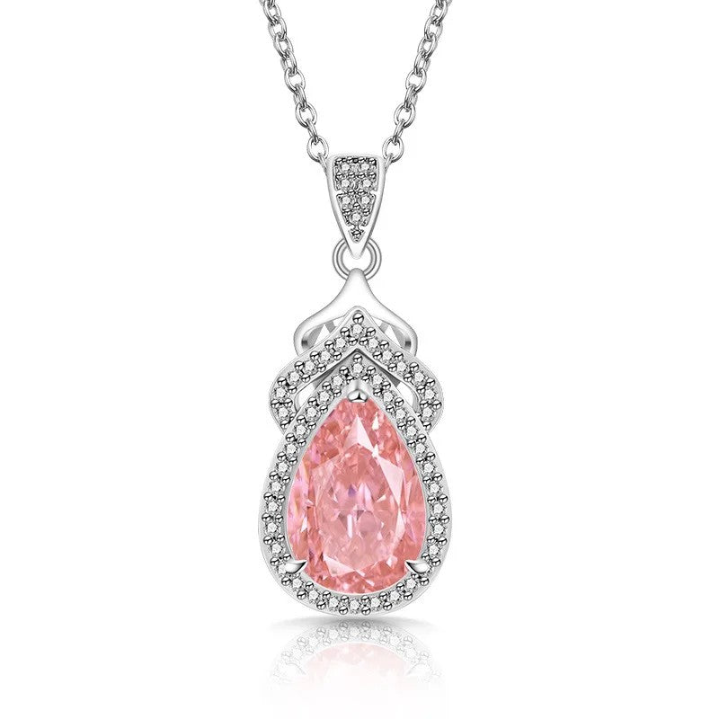 Pear Zircon Crown Pendant Necklace