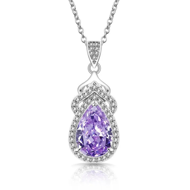 Pear Zircon Crown Pendant Necklace
