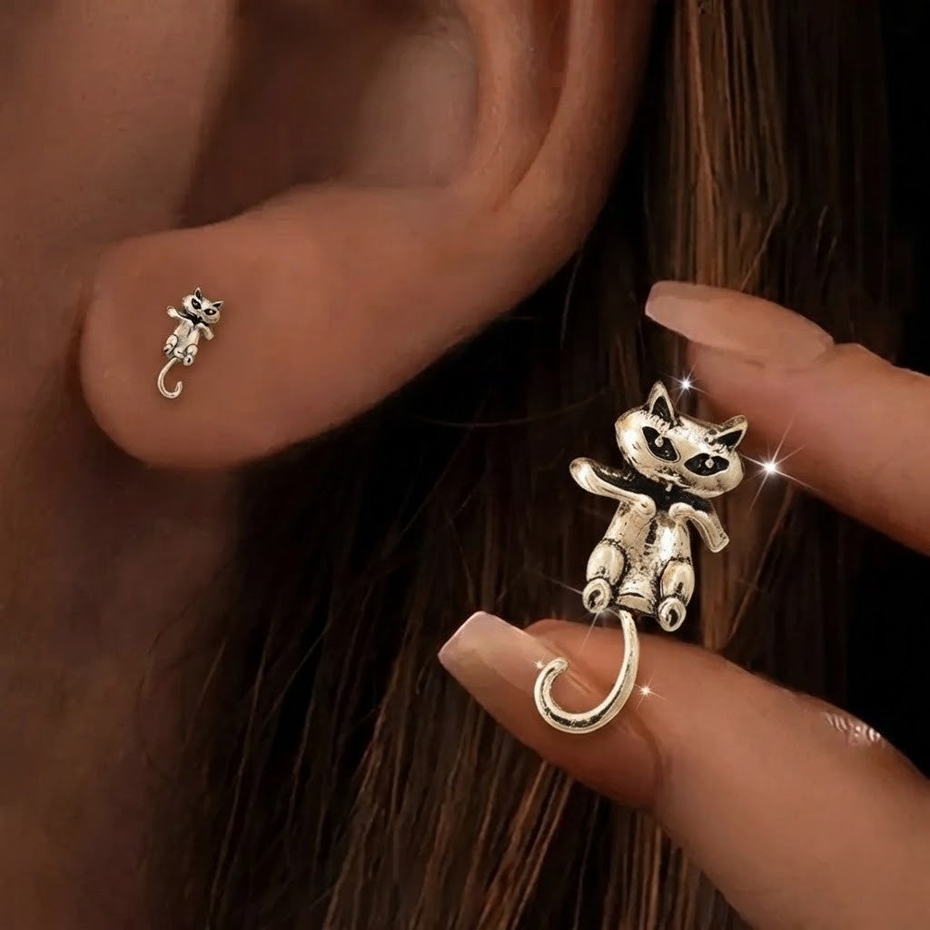 Curved Tail Cat Stud Earrings