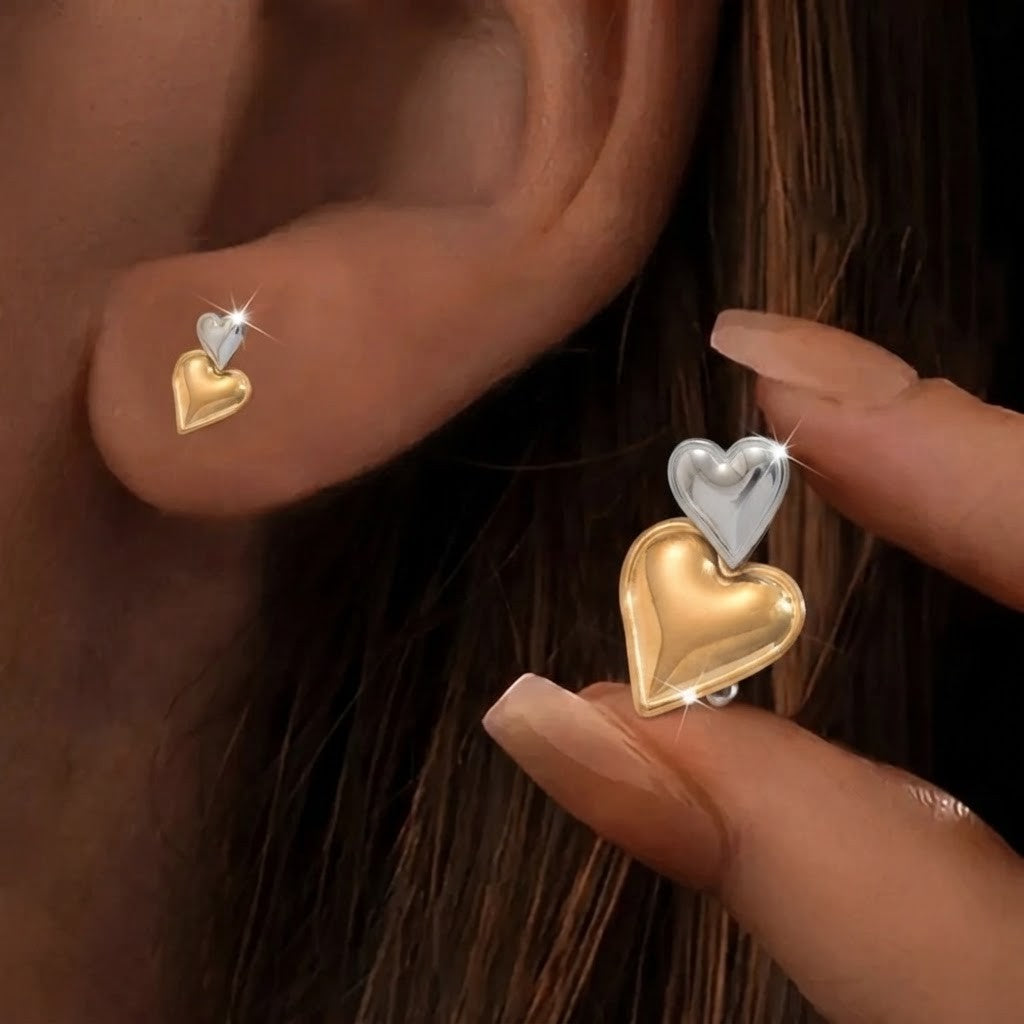 Two-Tone Heart Stud Earrings