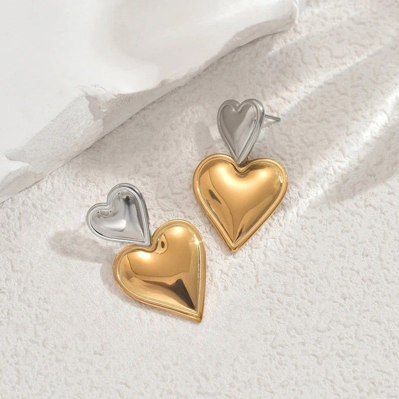 Two-Tone Heart Stud Earrings