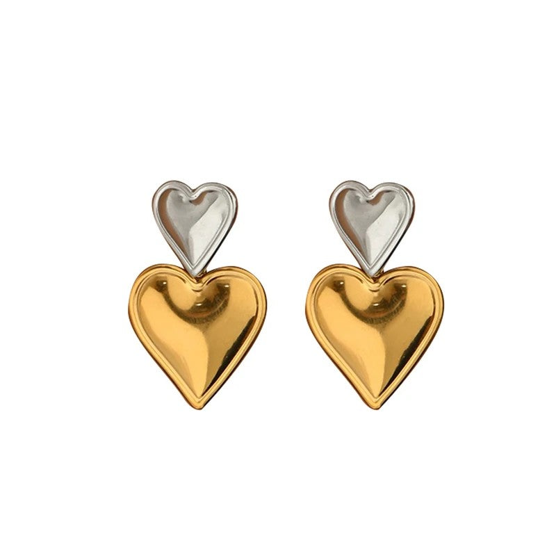 Two-Tone Heart Stud Earrings