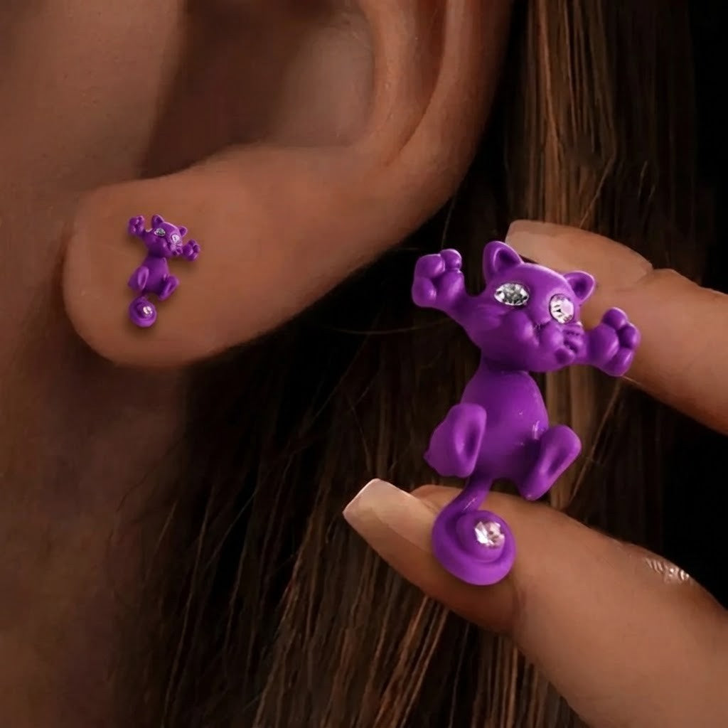 Climbing Blue Cat Stud Earrings