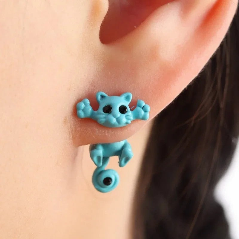Climbing Blue Cat Stud Earrings