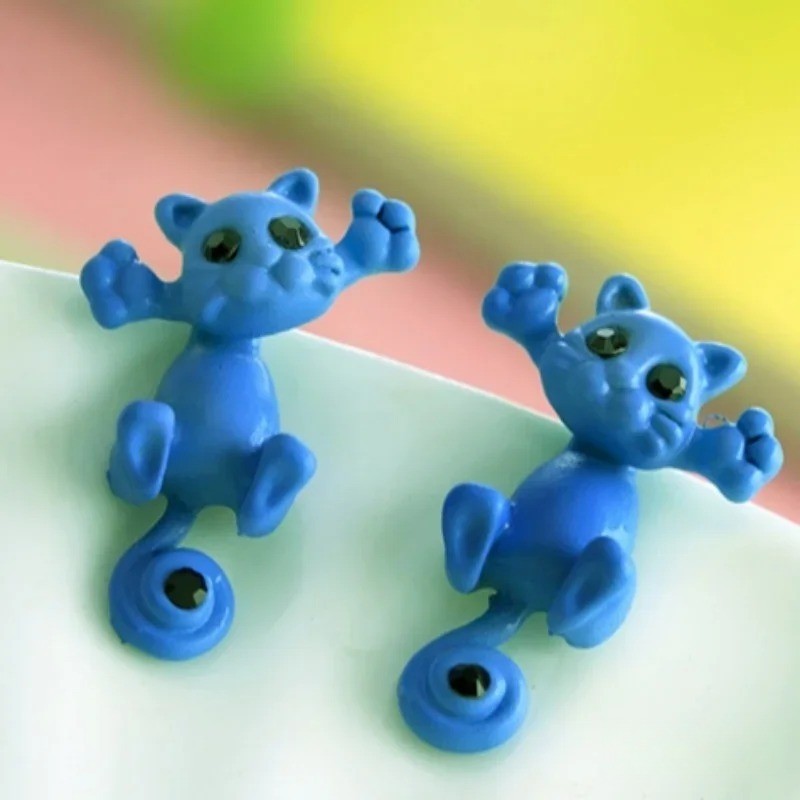Climbing Blue Cat Stud Earrings