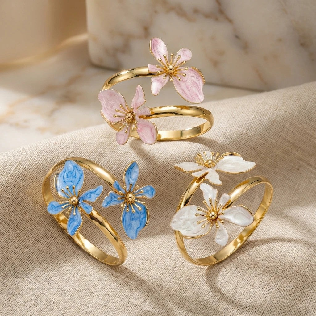 Enamel Flower Cuff Bracelet