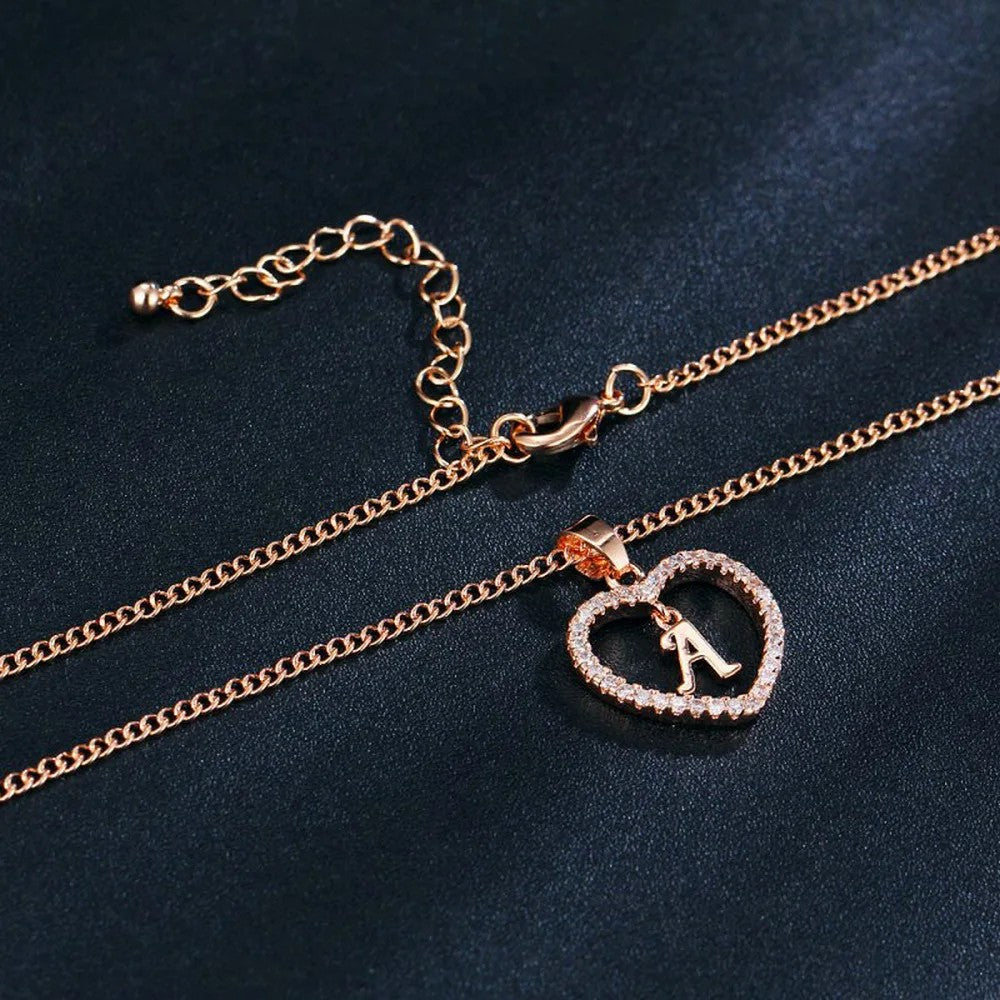 Crystal Initial Heart Necklace