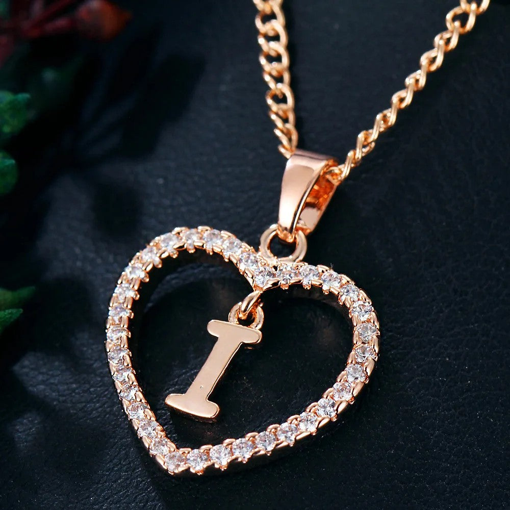 Crystal Initial Heart Necklace