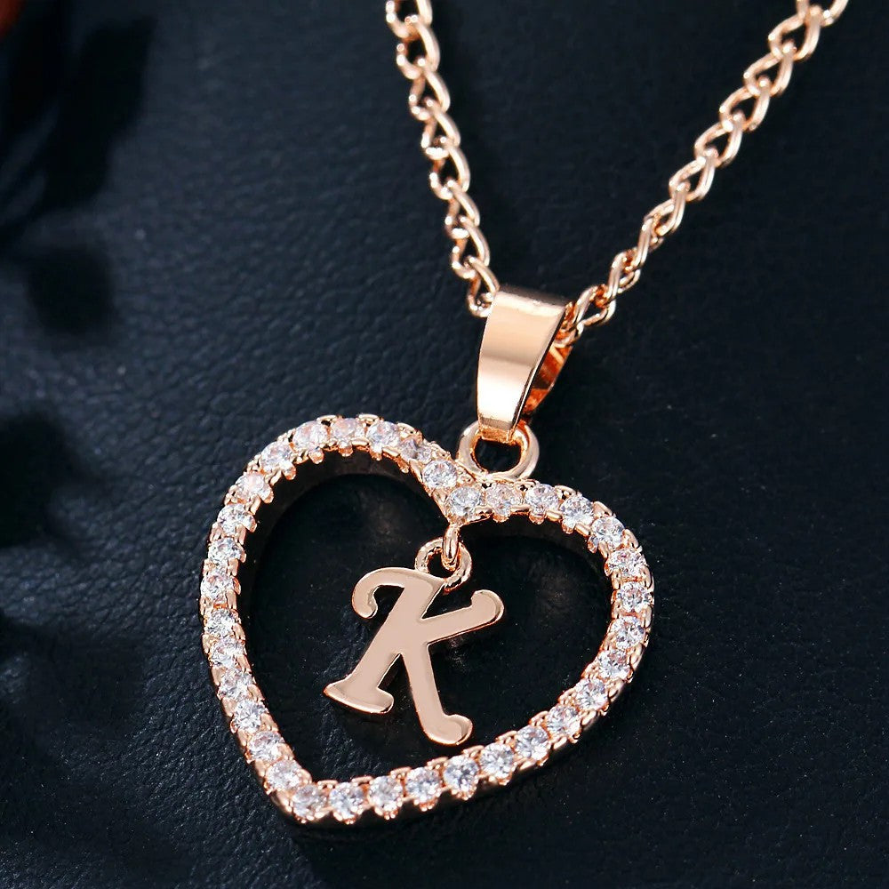 Crystal Initial Heart Necklace