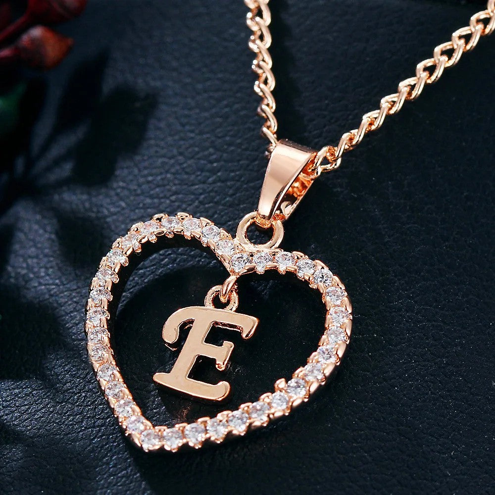 Crystal Initial Heart Necklace