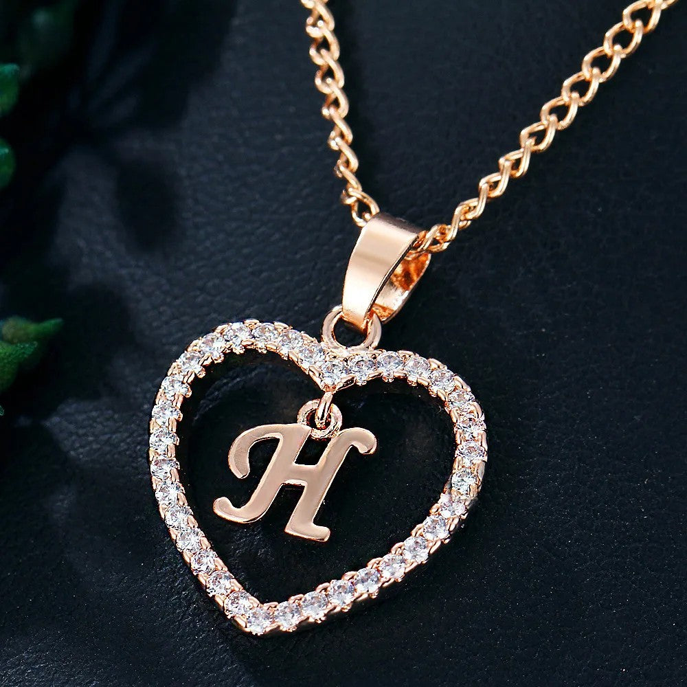 Crystal Initial Heart Necklace