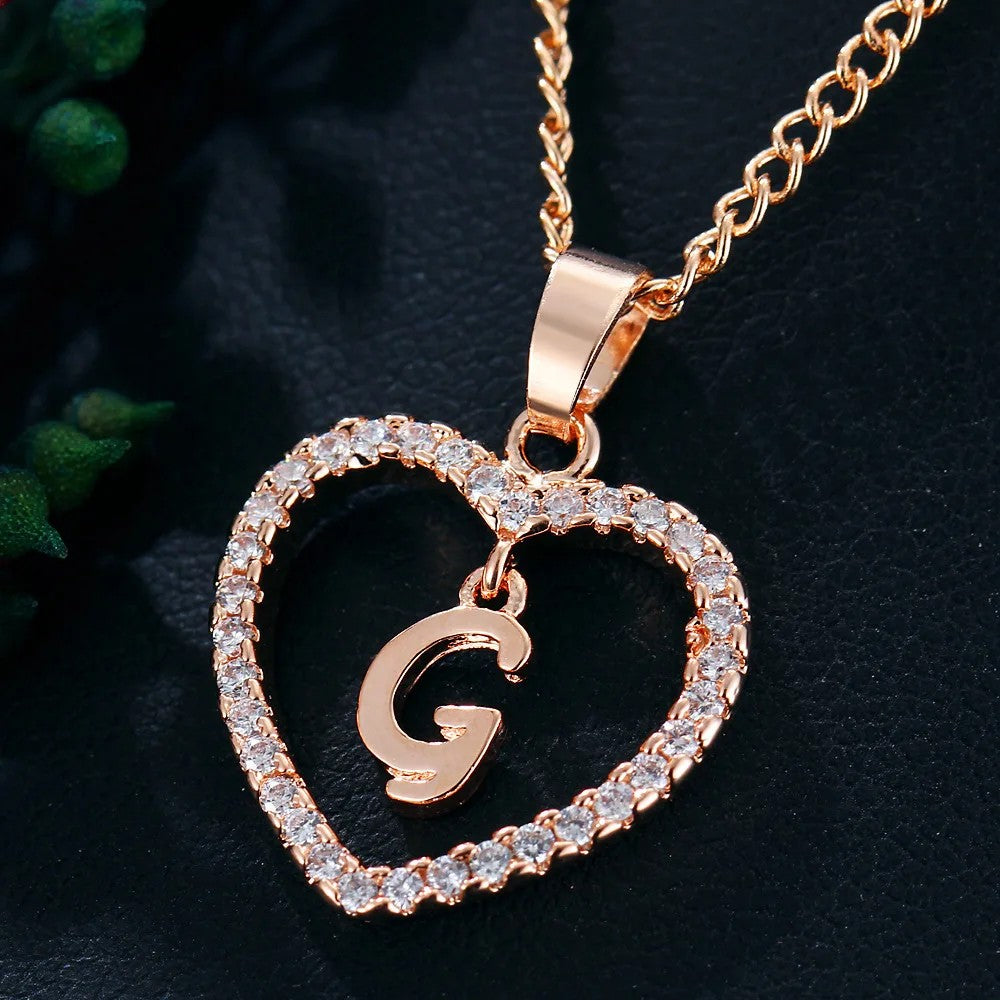 Crystal Initial Heart Necklace