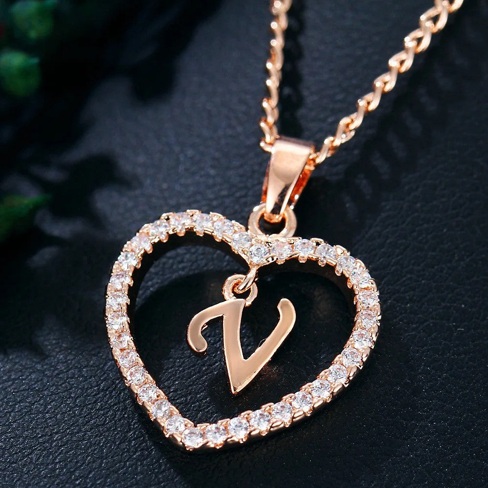 Crystal Initial Heart Necklace