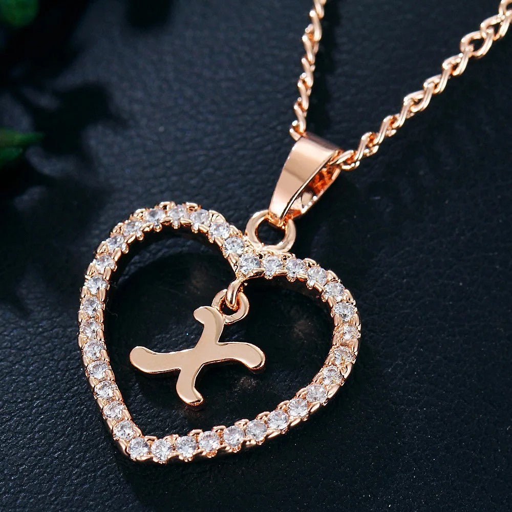 Crystal Initial Heart Necklace