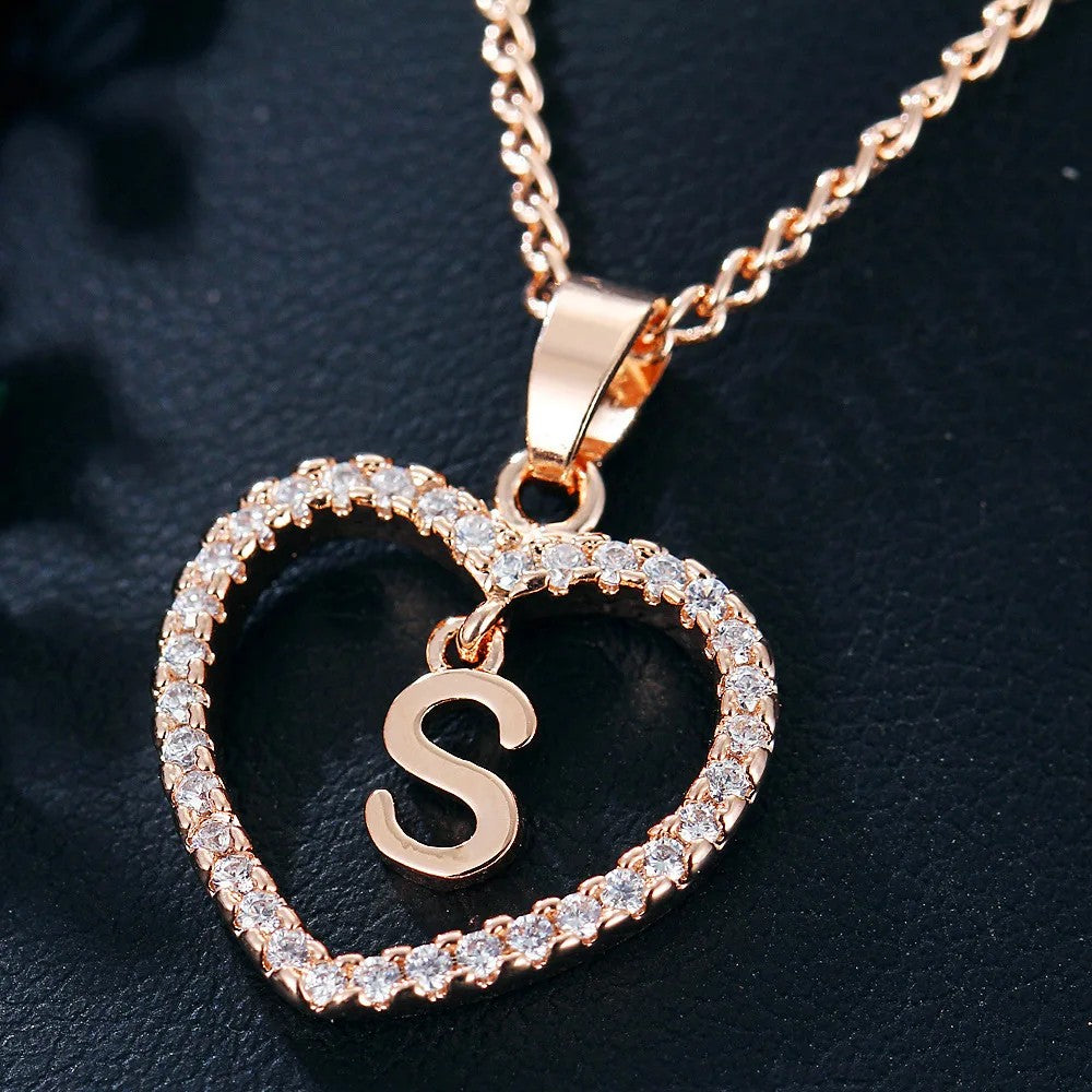 Crystal Initial Heart Necklace