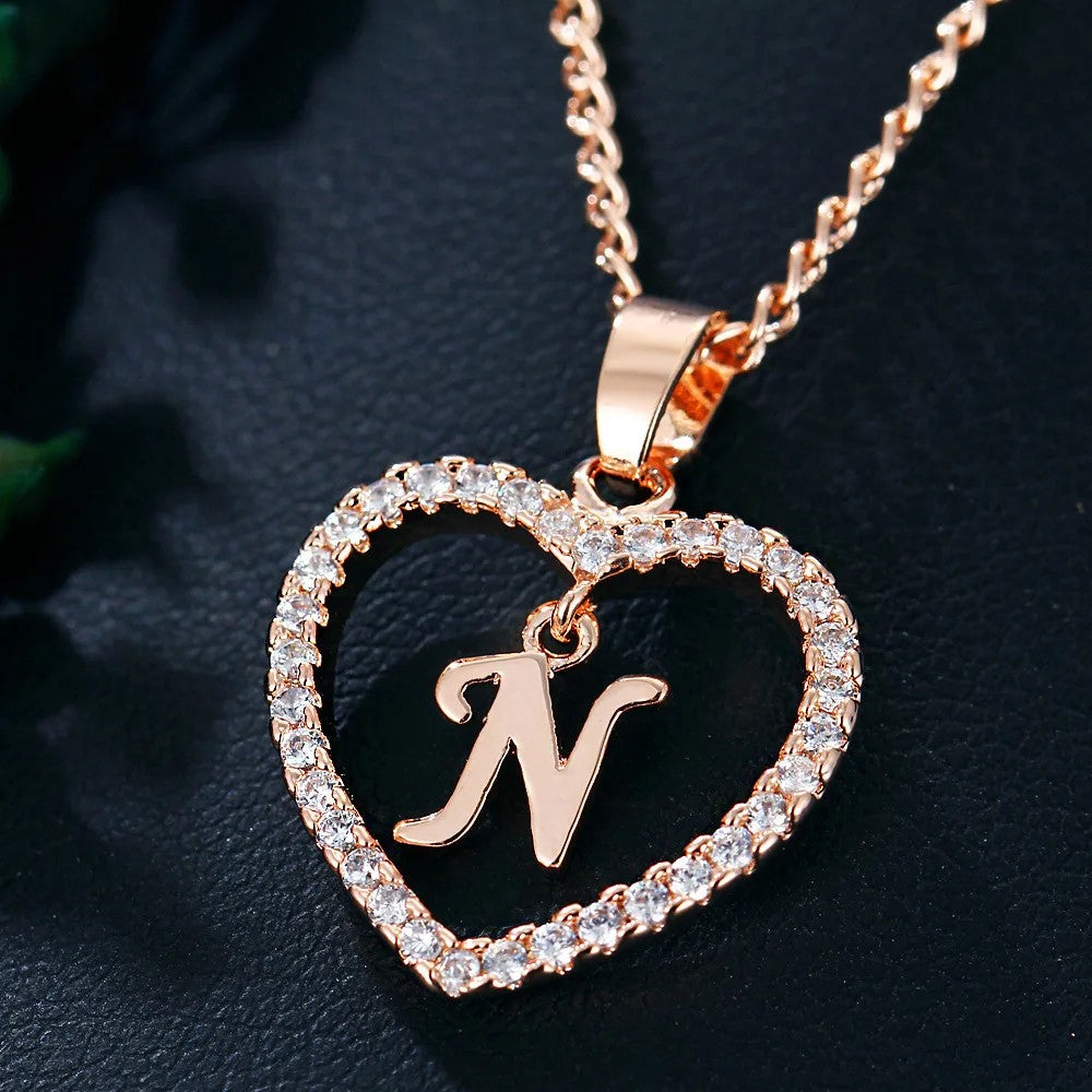 Crystal Initial Heart Necklace